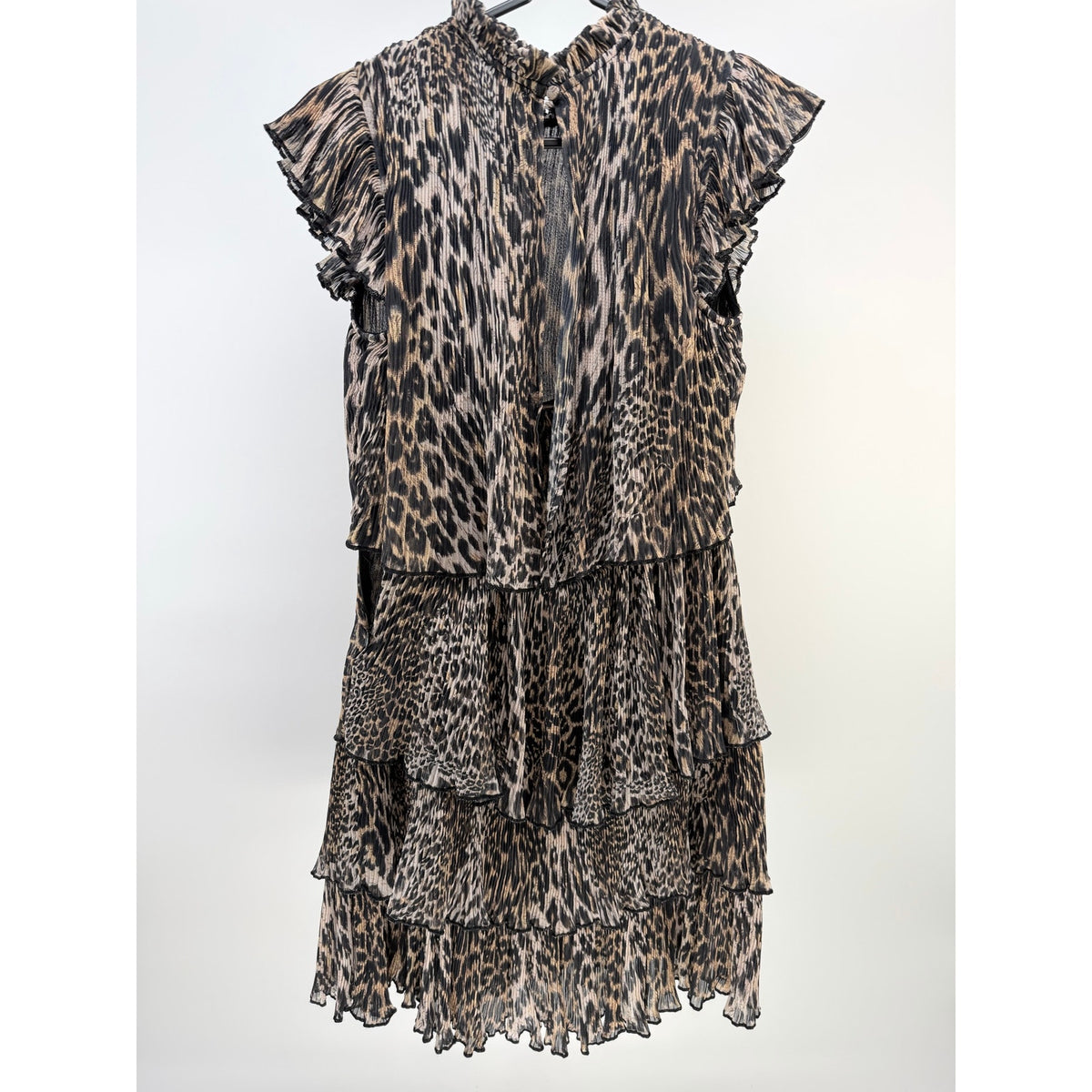 Allsaints Antheia Kiku Leopard-print Pleated Recycled-polyester Mini Dress