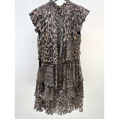 Allsaints Antheia Kiku Leopard-print Pleated Recycled-polyester Mini Dress