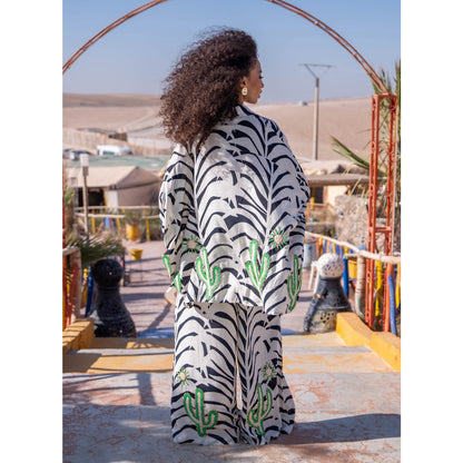 Gold & Silver Paris Zebra Oversized Top with Cactus Details