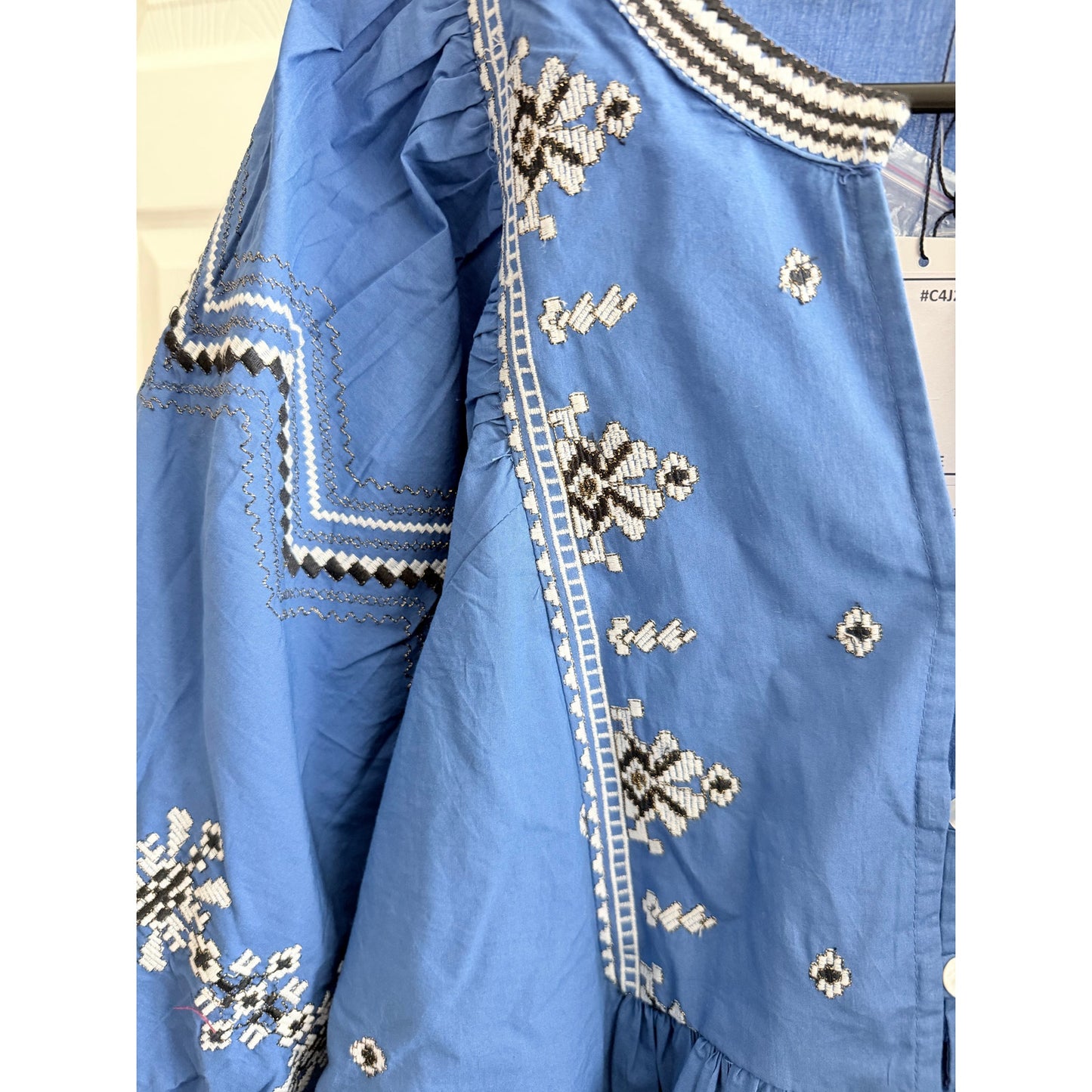 Blue Embroidered Boho Blouse