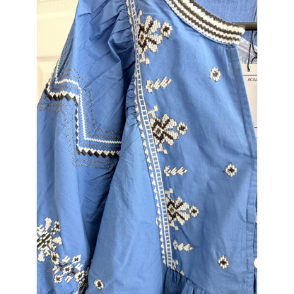 Blue Embroidered Boho Blouse