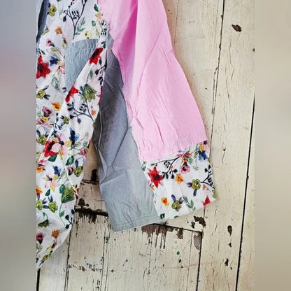 POL Clothing Patchwork Button Down Shirt Boho Floral Shirt