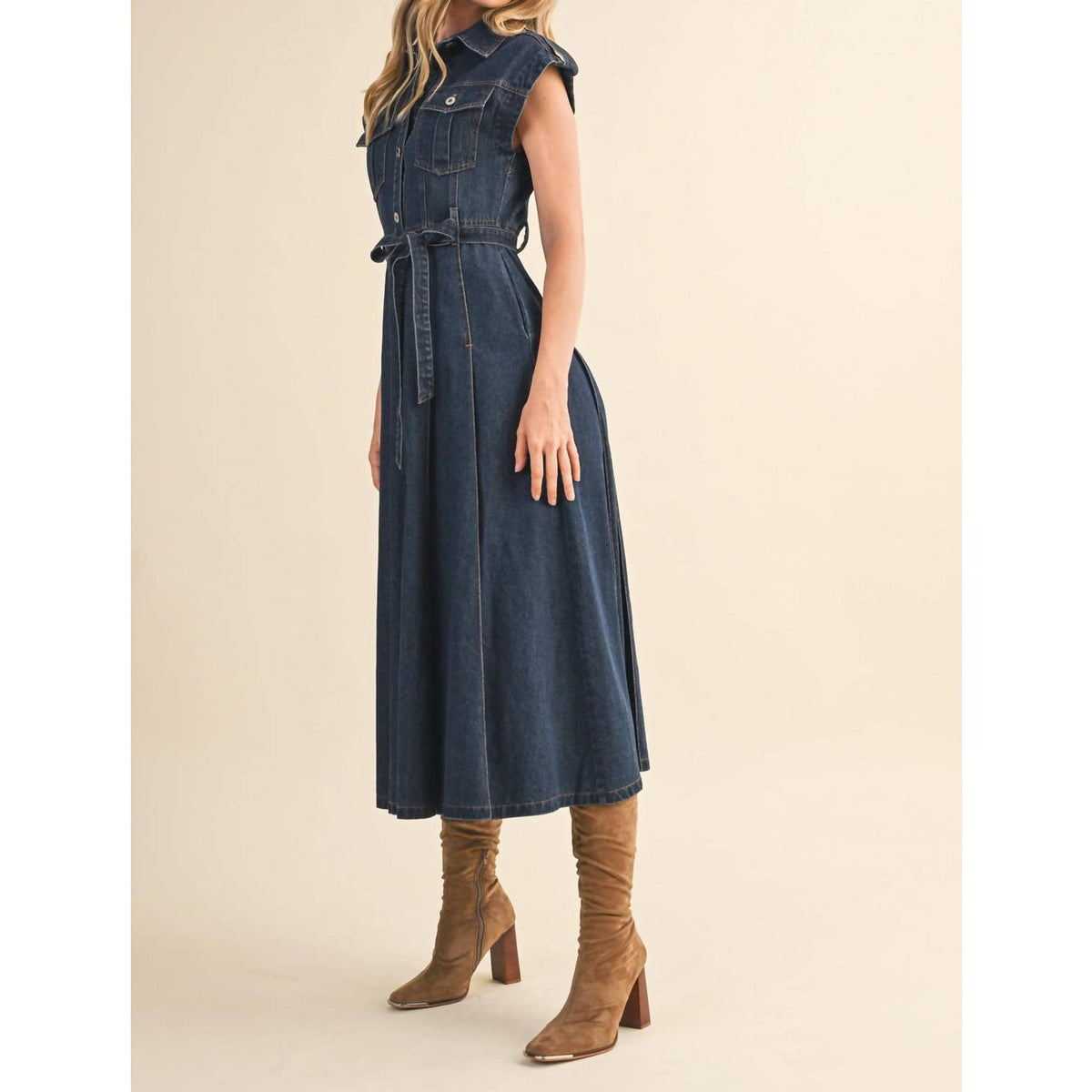 Kelsis Denim Midi Dress In Blue