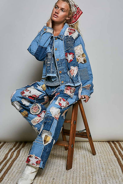 Pol Clothing Artisan Patchwork Denim Handcrafted Appliqué Vintage Jacket