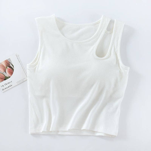 Rosa Clothing White Built-in-Bra Cropped Tank Top