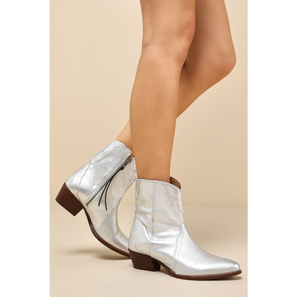 Free People New Frontier Silver Leather Western Ankle Booties