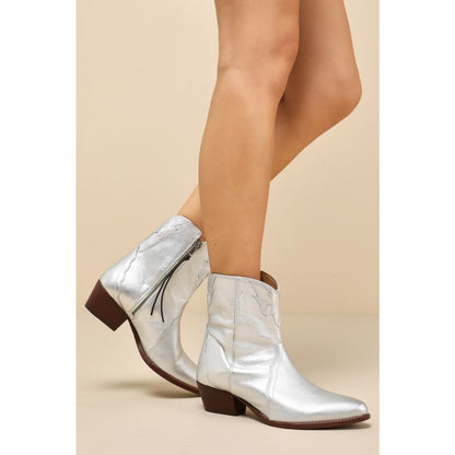 Free People New Frontier Silver Leather Western Ankle Booties