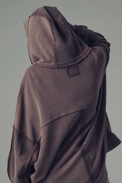 Urban Daizy Washed Waffle Knit Hooded Cardigan