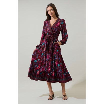 Sugarlips Tory Paisley Mindie Wrap Midi Dress - XS-3X