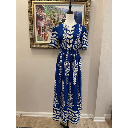 Umgee Boho Peplum Smocked Waist Dress