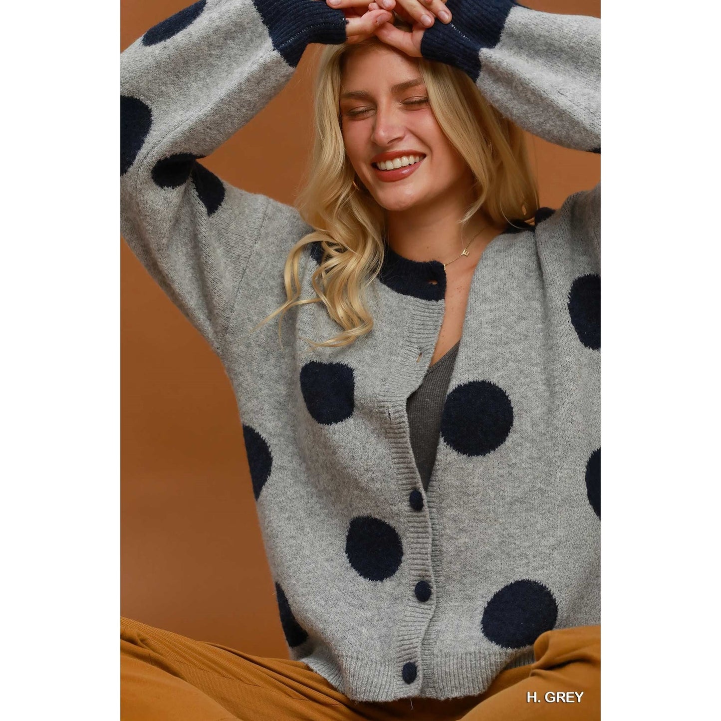 Umgee Polka Dot Button Down Knit Cardigan Sweater