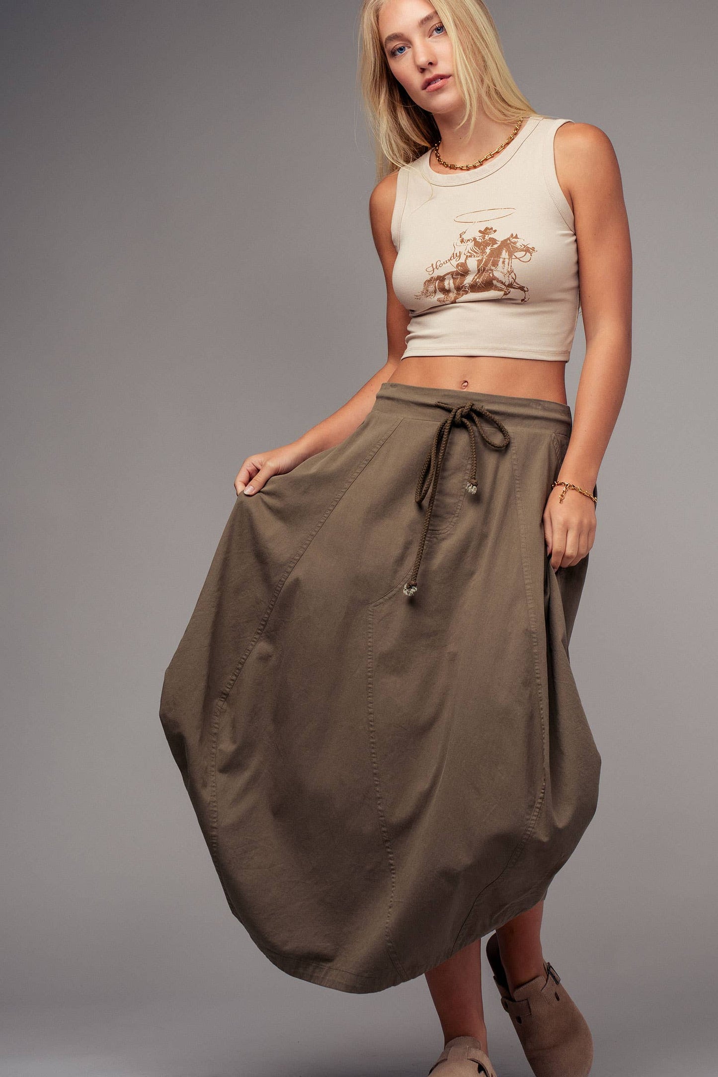 Urban Daizy Balloon Hem Drawstring Maxi Skirt