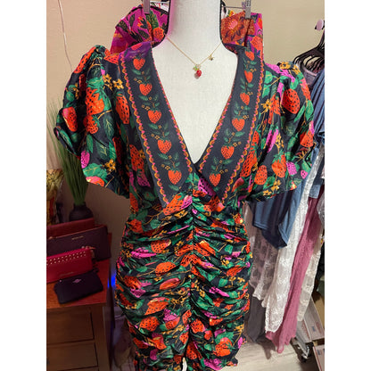 FARM Rio Lady Strawberry Puff-Sleeve Mini Dress
