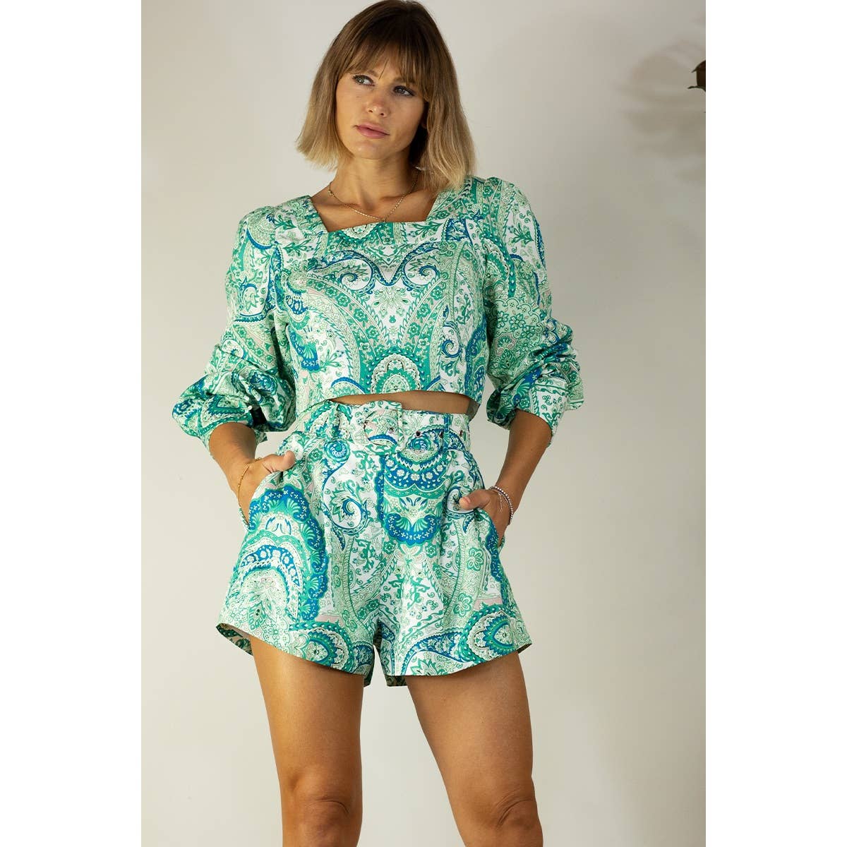 Mulla Paisley Crop Top and Shorts Set