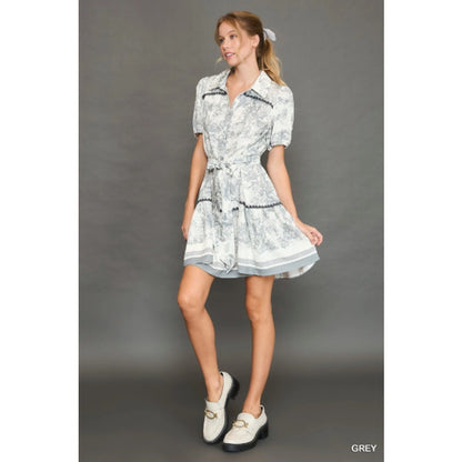 Umgee Abstract Print Button Down Mini Dress