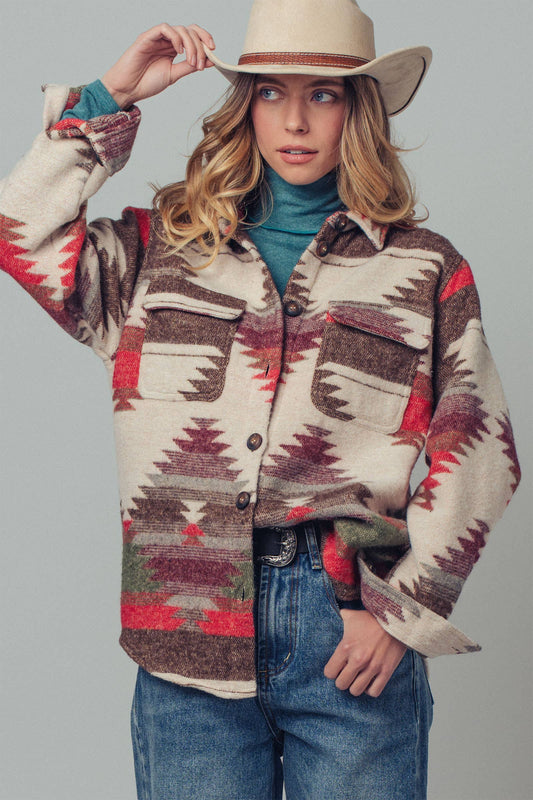 Urban Daizy Aztec Print Jacket - Western-Inspired, Relaxed Fit