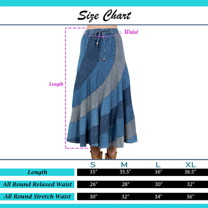 Young Threads Mid-Length Denim Skirt With Asymmetrical Panels
