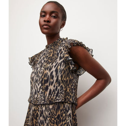 Allsaints Antheia Kiku Leopard-print Pleated Recycled-polyester Mini Dress