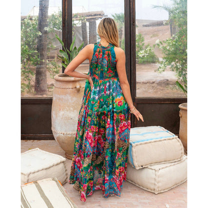 Gold & Silver Flowey Tropical Maxi Dress