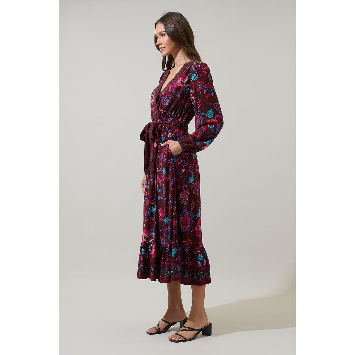 Sugarlips Tory Paisley Mindie Wrap Midi Dress - XS-3X