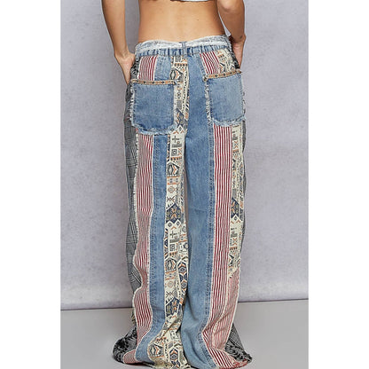 POL Patchwork Denim Wide Leg Jeans