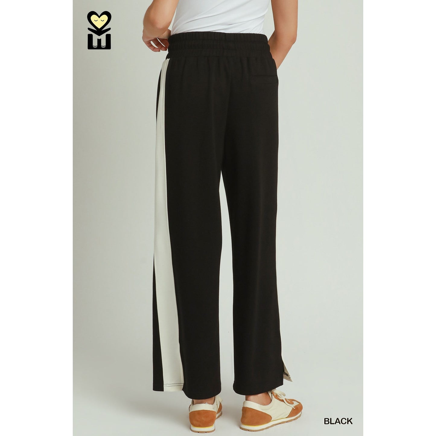 Umgee Black LUXEKNIT Contrast Straight Leg Pants