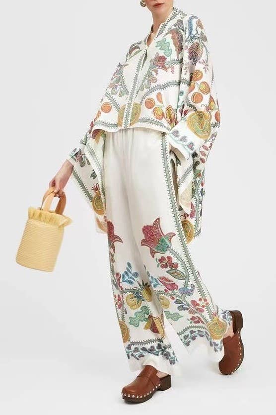 Rosa Clothing - Bohemian floral printed kimono top set