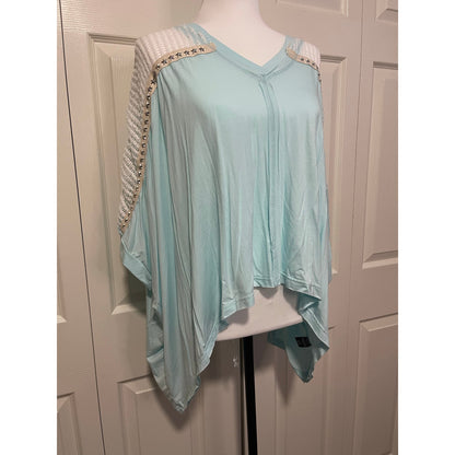 POL Soda Blue Candy Studded Star V Neck Top