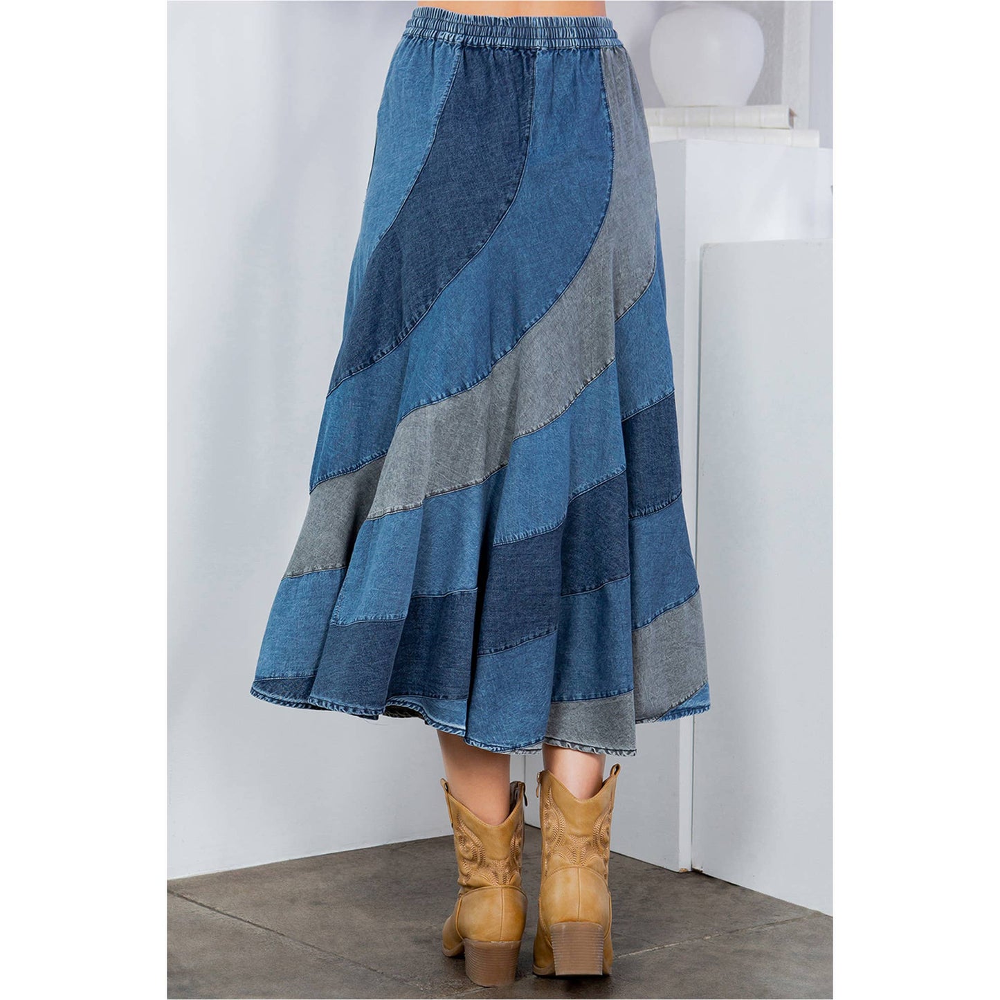 Young Threads Mid-Length Denim Skirt With Asymmetrical Panels