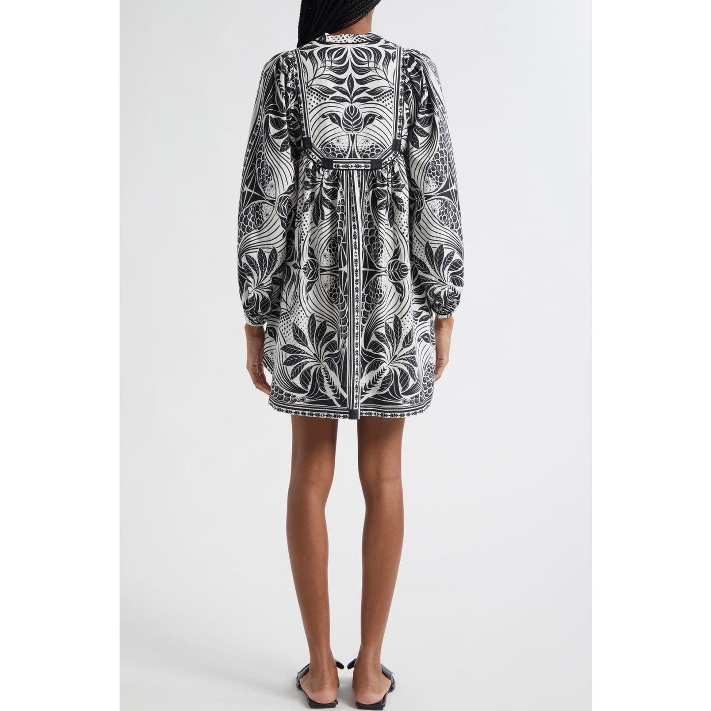 FARM Rio Monochrome Elegance Scarf Print Long Sleeve Linen Blend Minidress