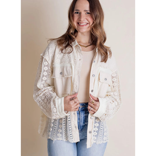 POL Cream Colored Button Down Shacket