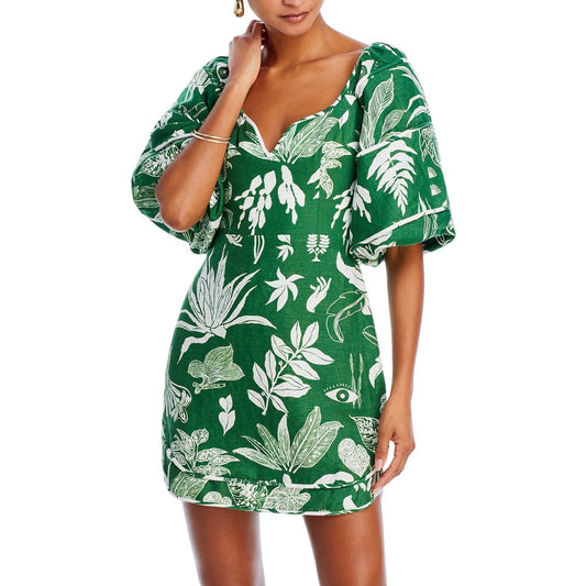 Farm Rio Forest Green & White Soul Linen Mini Dress