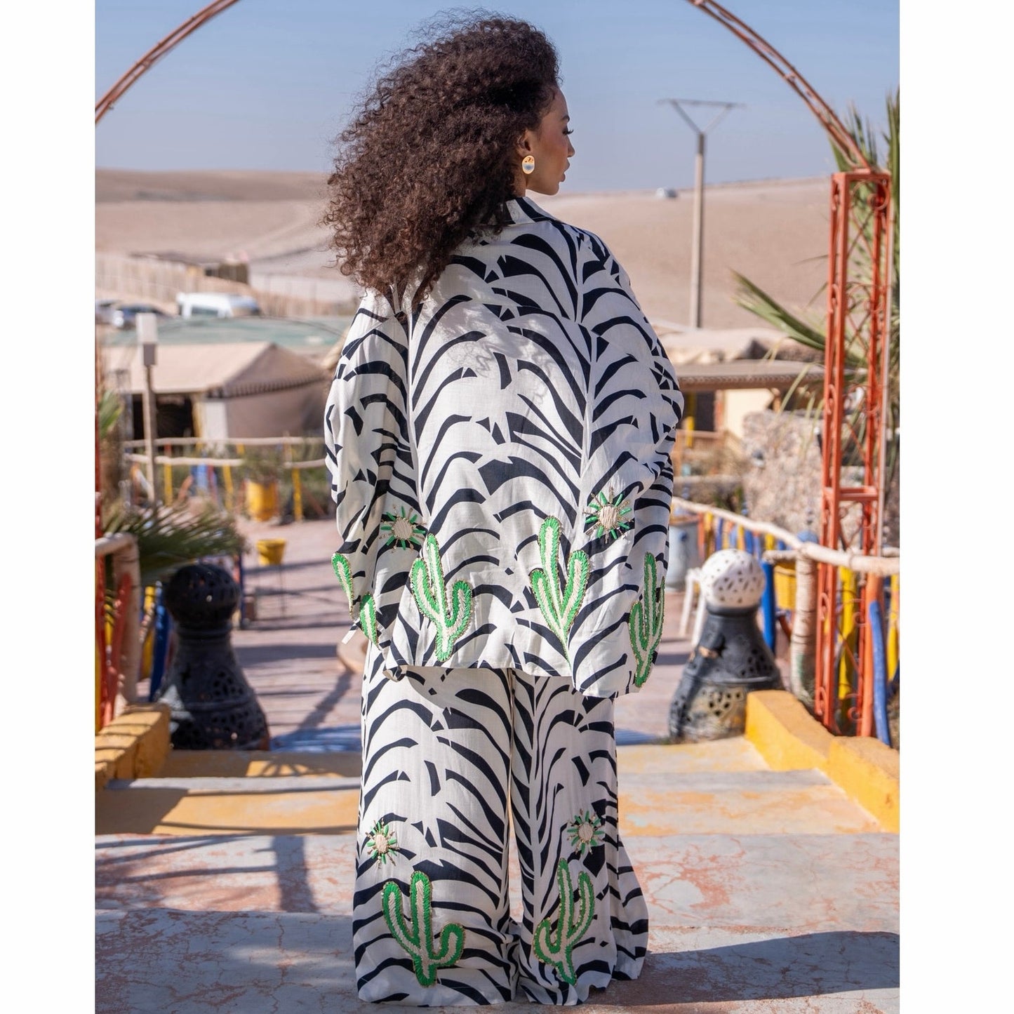 Gold & Silver Paris Zebra Pants with Cactus Details