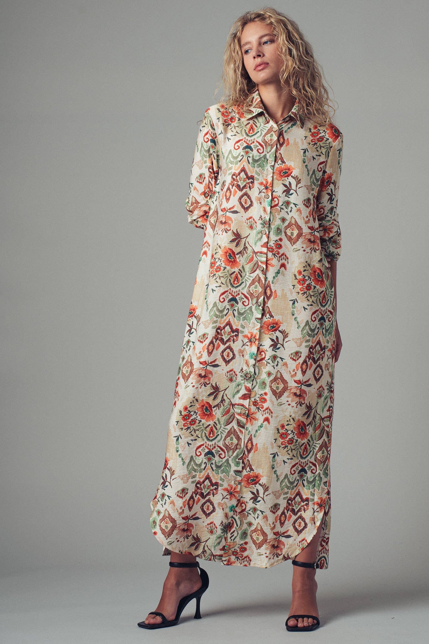 Urban Daizy Boho Floral Button-Down Midi Dress