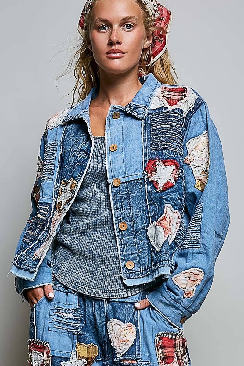 Pol Clothing Artisan Patchwork Denim Handcrafted Appliqué Vintage Jacket