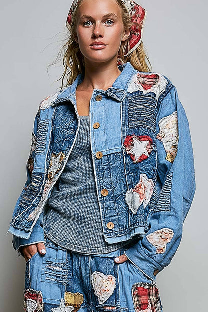 Pol Clothing Artisan Patchwork Denim Handcrafted Appliqué Vintage Jacket