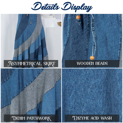 Young Threads Mid-Length Denim Skirt With Asymmetrical Panels
