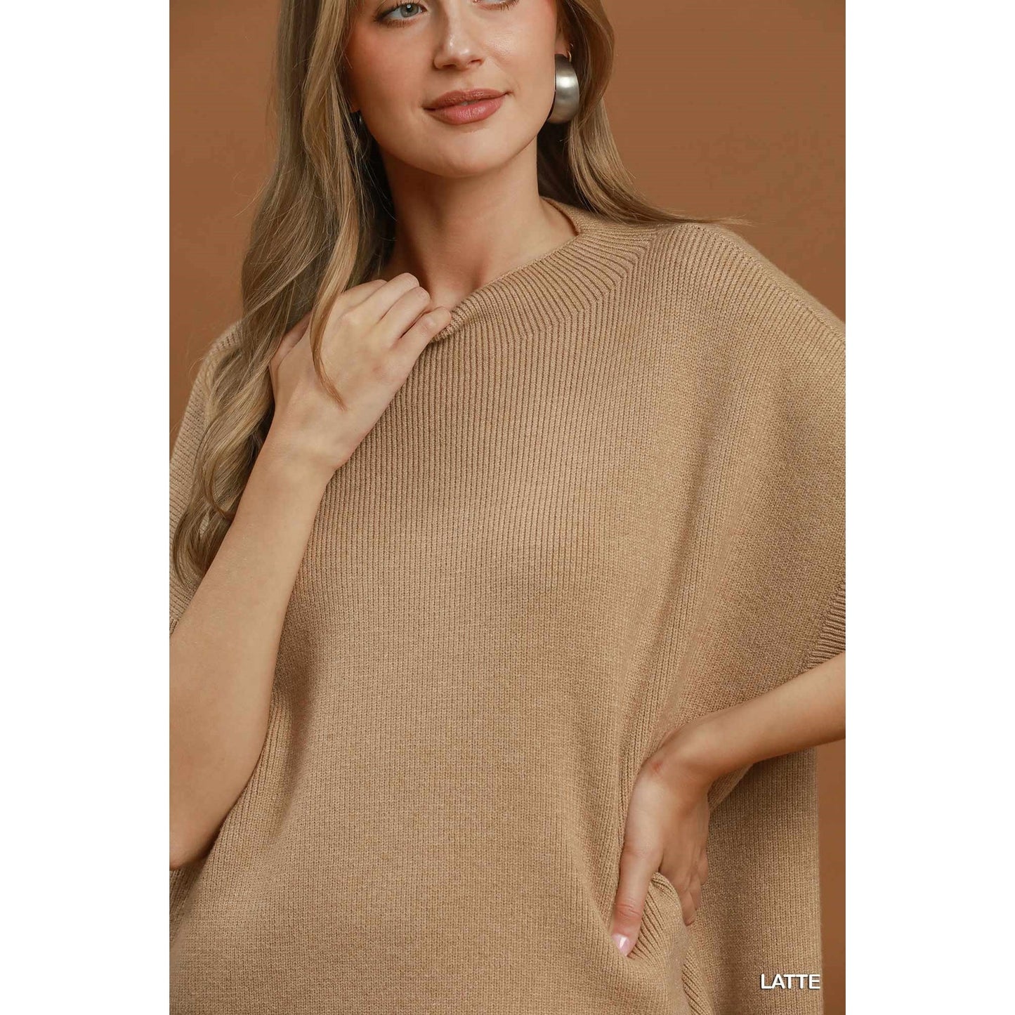 Umgee Latte Mock Neck Short Sleeve Sweater Top