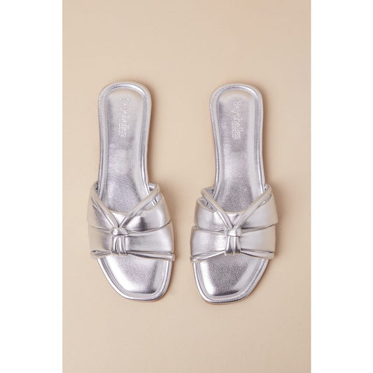 Seychelles Shades of Cool Silver Metallic Knotted Flat Slide Sandals