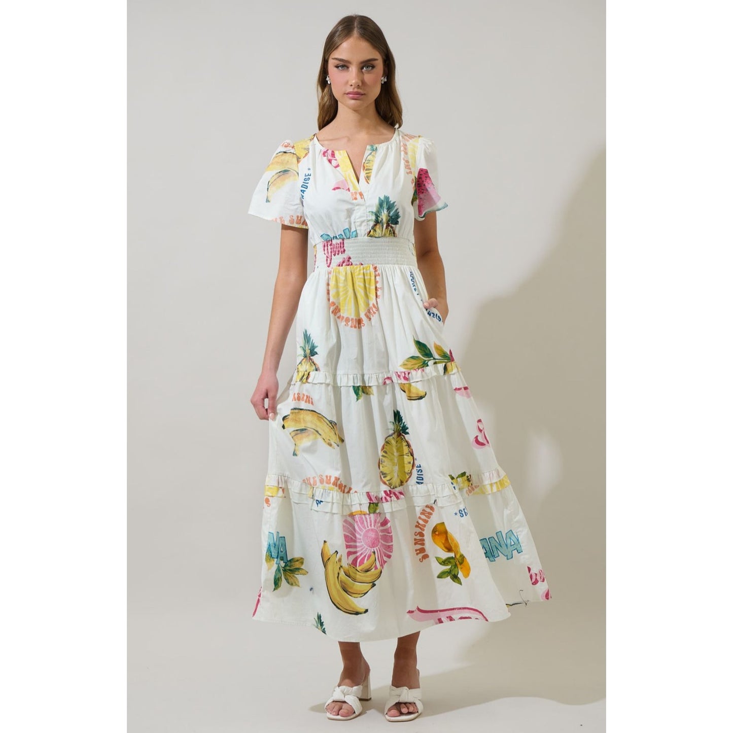 SugarLips Zahra Island Palmer Poplin Tiered Maxi Dress
