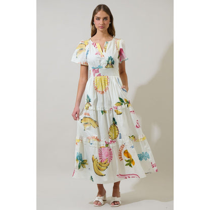 SugarLips Zahra Island Palmer Poplin Tiered Maxi Dress