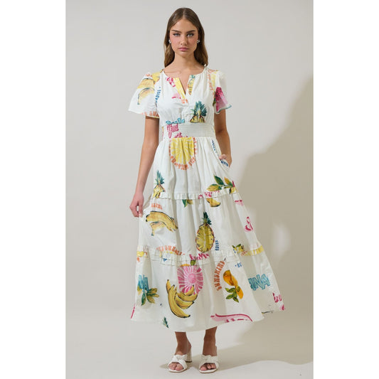 SugarLips Zahra Island Palmer Poplin Tiered Maxi Dress