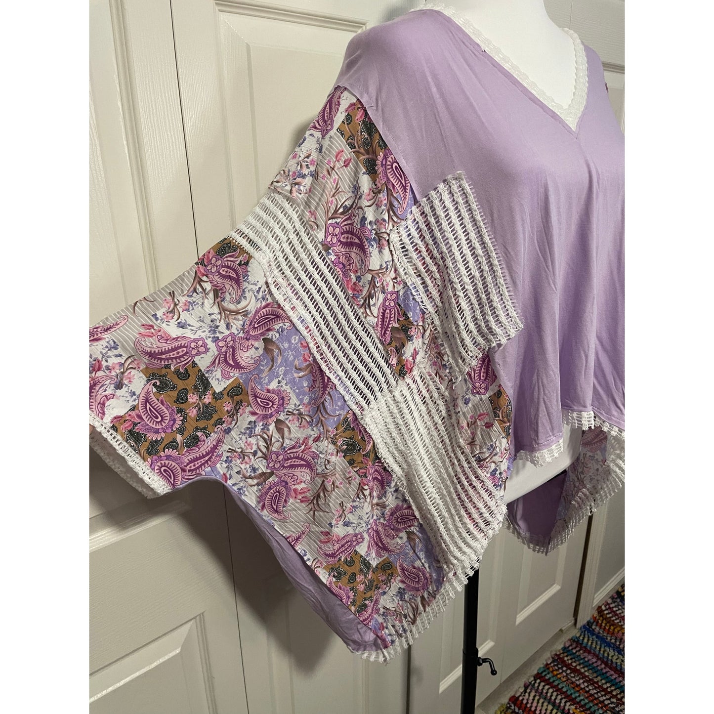 POL Purple and Floral V Neck Top