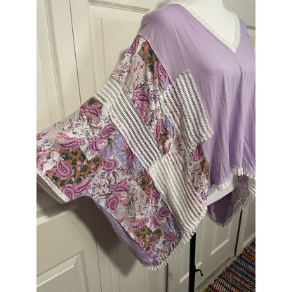 POL Purple and Floral V Neck Top