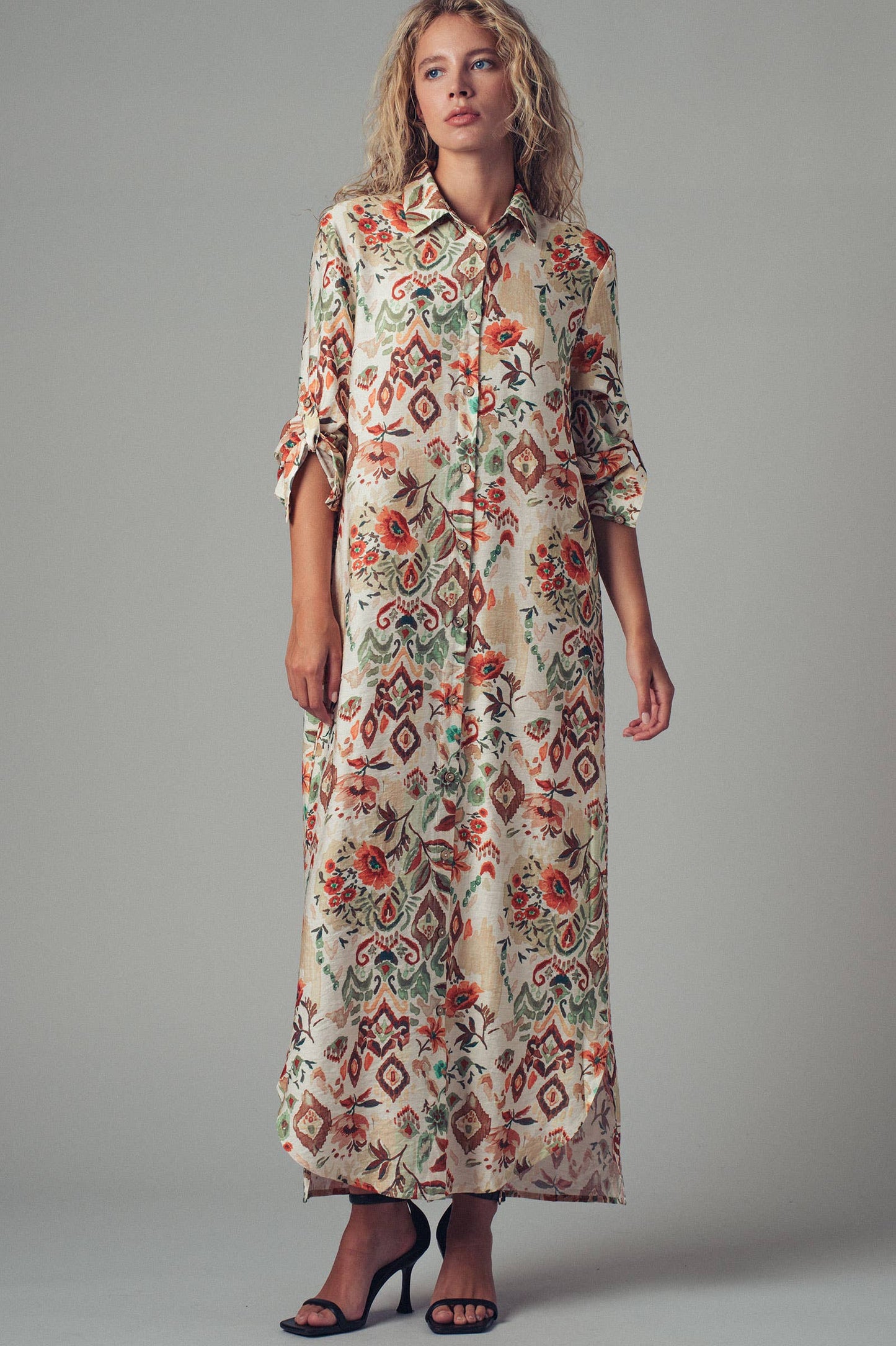 Urban Daizy Boho Floral Button-Down Midi Dress