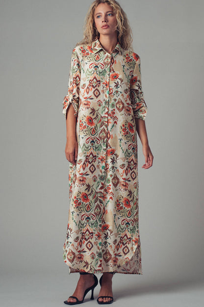 Urban Daizy Boho Floral Button-Down Midi Dress