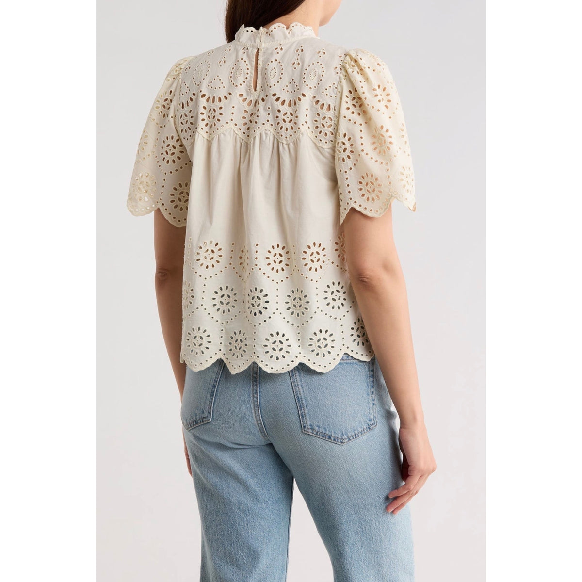 T Tahari Embroidered Eyelet Cotton Top