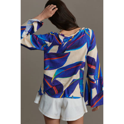 Farm Rio Long-Sleeve Rope-Tie Linen Blouse