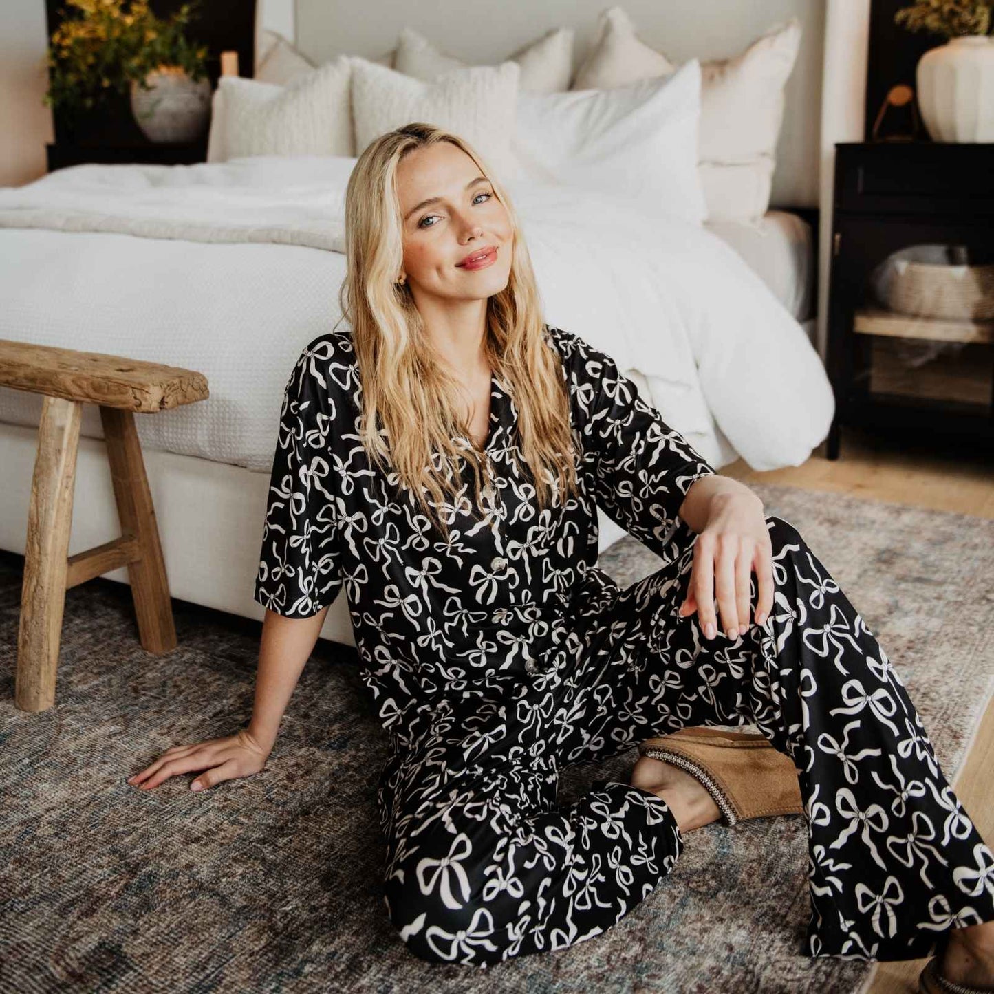 Katydid Black Bow Print PJ Pants Set