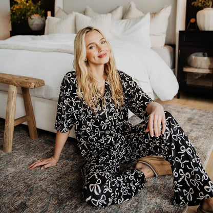 Katydid Black Bow Print PJ Pants Set